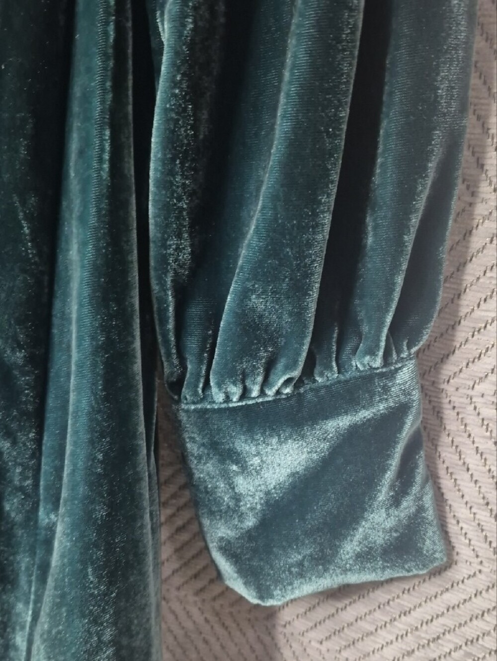 NWT LOFT Velvet V-Neck Puff Long Sleeve Tunic Mini Shift Dress Teal Women's XS - Picture 4 of 10